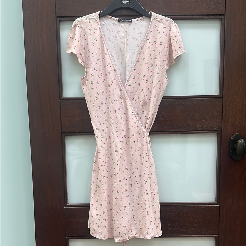 Brandy Melville Pink V-Neck Flutter Sleeve Wrap Dress